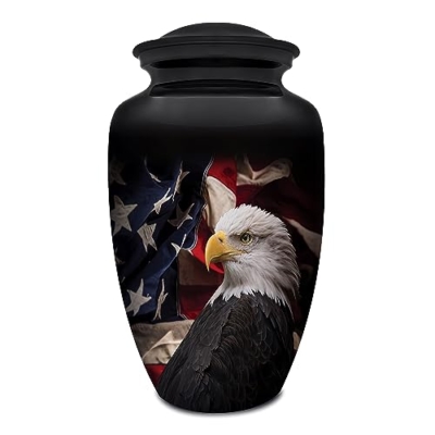 Product: Honorary Memorials Patriotic Hearts Eagle Urn for Human Ashes | American Flag Cremation Urn for Adults, Veteran, Medium Size, Handmade Funeral Urns with Velvet Bag