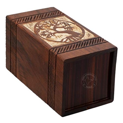 Silky Flower Store Handcrafted Wooden Urn for Human Ashes, Antique Tree of Life Rosewood Adult Memorial Urn, 250 Cubic Inches, 11x6x6in 8 8 Product: Hind Handicrafts Antique Tree of Life Wooden Urns for Human Ashes Adult Large - Rosewood Cremation Urn for Ashes - Burial Urn for Columbarium - Funeral Urn Box (Rosewood, 250 Cubic Inches)