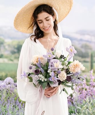 Silky Flower Store Purple Lavender Bridal Bouquet, Lilac Artificial Wedding Flowers, Free Form Bride Bouquet, 15 Inch 9 9 Product: Ling's Moment Purple Lavender Wedding Bouquets for Bride, Lilac Bridal Bouquets for Bride,15 Inch Free Form Artificial Wedding Flower Bouquet