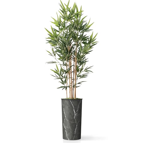 Product: Artificial Tree in Modern Granite Effect Planter, Fake Bamboo Silk TRE for Indoor and Outdoor Home Decoration - 70" Overall Tall (Plant Pot Plus Tree)