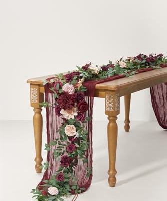 Product: Ling's Moment Flower Garland - 6FT Eucalyptus & Rose - Sweetheart Table Decor for Wedding Reception, Artificial Floral Garland for Mantle, Thanksgiving, Christmas Decoration, Marsala & Blush