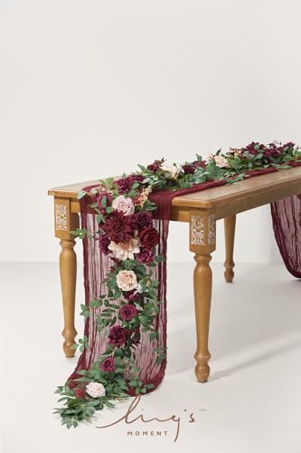Product: Ling's Moment Flower Garland - 6FT Eucalyptus & Rose - Sweetheart Table Decor for Wedding Reception, Artificial Floral Garland for Mantle, Thanksgiving, Christmas Decoration, Marsala & Blush