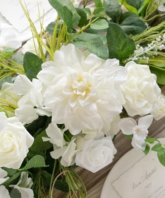 Silky Flower Store Artificial Eucalyptus Rose Garland, Sweetheart Table Decor, Wedding Arch Greenery, 6FT 15 15 Product: Ling's Moment Flower Garland - 6FT Eucalyptus & Rose - Sweetheart Table Decor for Wedding Reception, Artificial Floral Garland for Mantle, Spring, Christmas Decoration, White & Lily