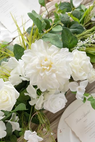 Silky Flower Store Artificial Eucalyptus Rose Garland, Sweetheart Table Decor, Wedding Arch Greenery, 6FT 7 7 Product: Ling's Moment Flower Garland - 6FT Eucalyptus & Rose - Sweetheart Table Decor for Wedding Reception, Artificial Floral Garland for Mantle, Spring, Christmas Decoration, White & Lily