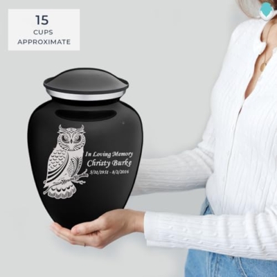 Product: Geturns Embrace Adult Personalized Owl Cremation Urns for Human Ashes I Large Black Funeral Urn for Men and Women I 200 lbs