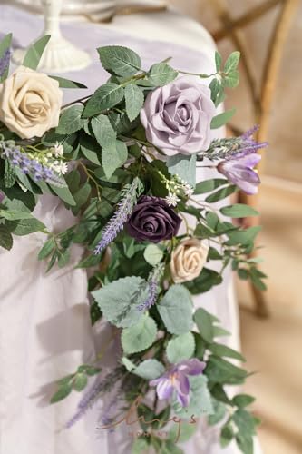Silky Flower Store Eucalyptus Willow Leaf Garland with White Flower Lavender Purple, 9FT 3 3 Product: Ling's Moment 9FT Eucalyptus and Willow Leaf Garland with White Flower, Handcrafted Wedding Sweetheart Table Centerpieces Head Table Decor Arch Backdrop Decorations for Wedding | Lavender Purple