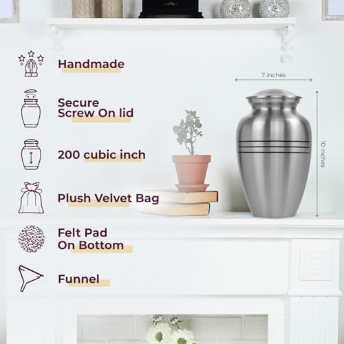 Product: Trupoint Memorials Cremation Urns for Human Ashes, Pewter Decorative Burial Urn for Adult Men & Women, Large Silver