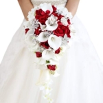 Product: IFFO Bridal Bouquets for Wedding, Calla Lilies Simulation Rose Diamonds Pearl Bride Wedding Bouquet, Romantic Wedding Party Decoration Confession (red)