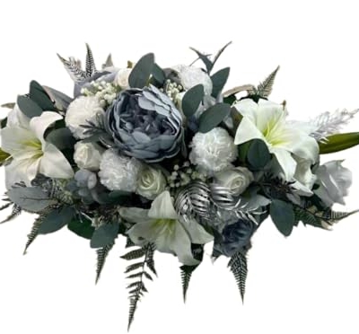 Product: EWGFDEMN Artificial Baby Breath Flowers - White Memorial & Blue Christmas Casket Spray for Funeral Graves & Outdoor Lawn Decor