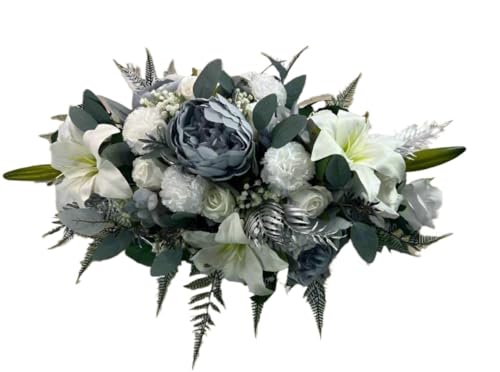 EWGFDEMN Artificial Baby Breath Flowers - White Memorial & Blue Christmas Casket Spray for Funeral Graves & Outdoor Lawn Decor - Artificial Flower Arrangements Product: EWGFDEMN Artificial Baby Breath Flowers - White Memorial & Blue Christmas Casket Spray for Funeral Graves & Outdoor Lawn Decor