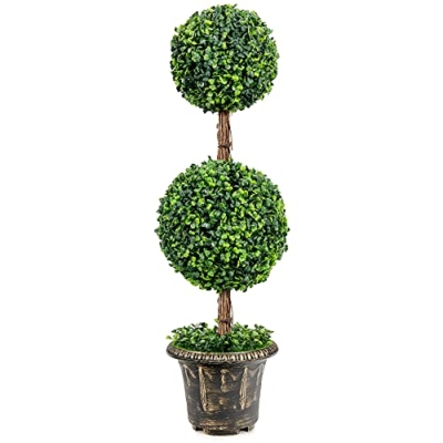 Product: Goplus 3 Ft Artificial Boxwood Topiary Tree, Fake Greenery Plants Ball Tree, Leaves & Cement-Filled Plastic Flower Pot Decorative Trees for Home Office Indoor Outdoor