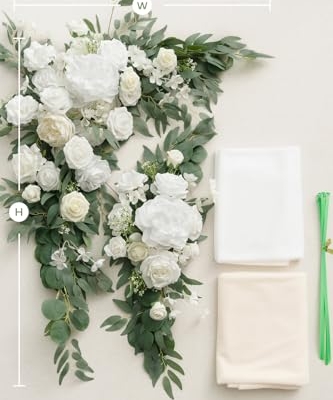 Silky Flower Store Artificial Wedding Arch Flowers Kit, White Sage Silk Floral Decor, Chiffon Drapes, 4 Piece Set, 20.5cm 14 14 Product: Ling's Moment Artificial Wedding Arch Flowers Kit Pack of 4, 2pcs Hanging Silk Flowers Arrangement 2pcs Chiffon Drapes Ceremony Spring Fake Rose Arbor Backdrop White Sage Floral Party Outdoor Decor