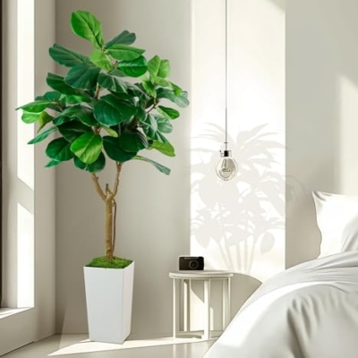 Product: SJSCYD Fiddle Leaf Fig Tree, 6ft Artificial Tree with White Tall Planter, Large Faux Plants Indoor, Fake Fig Tree in Pot for Home Office Bedroom Living Room Decor Garden Outdoor Housewarming Gift