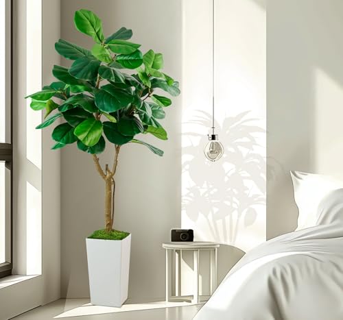 Product: SJSCYD Fiddle Leaf Fig Tree, 6ft Artificial Tree with White Tall Planter, Large Faux Plants Indoor, Fake Fig Tree in Pot for Home Office Bedroom Living Room Decor Garden Outdoor Housewarming Gift