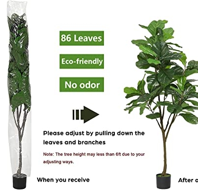Product: VIAGDO Artificial Fiddle Leaf Fig Tree 6ft Tall 86 Decorative Faux Fiddle Leaves Fake Fig Silk Tree in Pot Artificial Tree for Home Office Living Room Bathroom Corner Decor Indoor