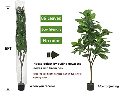 Product: VIAGDO Artificial Fiddle Leaf Fig Tree 6ft Tall 86 Decorative Faux Fiddle Leaves Fake Fig Silk Tree in Pot Artificial Tree for Home Office Living Room Bathroom Corner Decor Indoor
