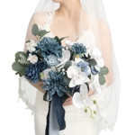 Product: Ling's Moment Navy Blue Bridal Bouquet, 13 Inch Wedding Bouquets for Bride, Silk Free Form Bridal Bouquets for Wedding, Ceremony, Anniversary, etc.