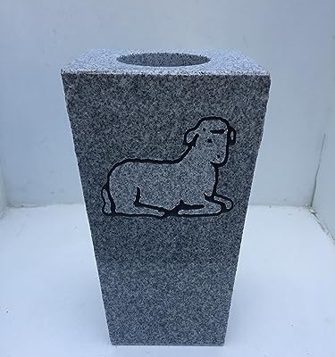 Product: Granite Memorial Vase w/Design Tapered (5"x4"x9") Gray