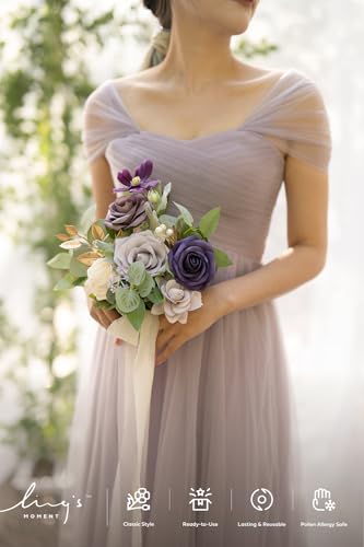 Silky Flower Store Purple Bridesmaid Bouquet Set of 6, Lavender Artificial Wedding Flowers, Silk Foam Bridal Bouquets, 7 inch 1 1 Product: Ling's Moment Artificial Flowers Purple Bridesmaid Bouquet Set of 6, Lavender Wedding Flowers Bouquets for Bridesmaids, 7 Inch Bridal Bouquets for Bridesmaids, Wedding, Ceremony, Anniversary, etc