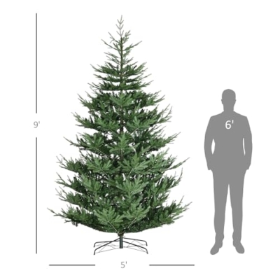 Silky Flower Store HOMCOM Artificial Christmas Tree, 9 Foot Pine Hinged Tree, 1939 Branches, Steel Base, Auto Open, Green 9ft 13 13 Product: HOMCOM 9 Foot Artificial Christmas Tree, Pine Hinged Xmas Tree with 1939 Realistic Branches, Steel Base, Auto Open, Green