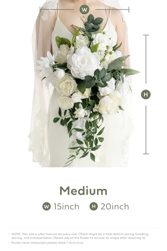 Silky Flower Store White Bridal Cascading Bouquet, Ivory Wedding Bouquet, Artificial Peony Rose Eucalyptus, Pearl Crystal Accents, 15 Inch 1 1 Product: Ling's Moment White Bridal Bouquet Cascading, Ivory Wedding Bouquets for Bride, 15 Inch Bride Bouquets for Wedding Artificial Flowers Bouquets