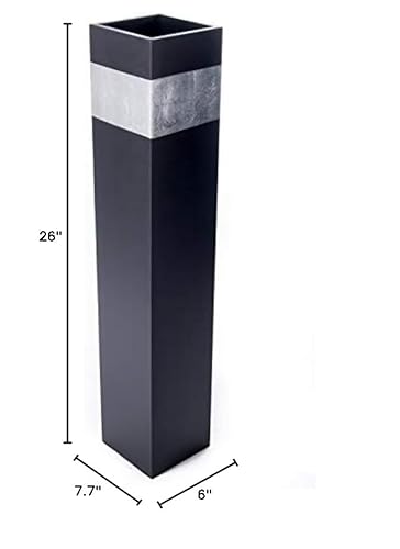 Silky Flower Store Black Silver Accent Tall Rectangle Floor Vase, Green Floral Crafts, Decorative Modern Statement Vase 27-inch 8 8 Product: Green Floral Crafts Rectangle Tall Floor Vase 27-inch - Handcrafted for Home Decor, Dried Flower Branches. Artificial Floral Arrangements - Ideal for Living Room Decoration - Black with Silver Accent