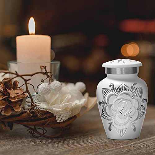 Silky Flower Store Small Urns for Human Ashes Keepsake Set of 6, White Mini Rose Memorial Urns, Handcrafted Metal, 20.5cm 3 3 Product: Small Urns for Human Ashes Keepsake - Mini Cremation Urns Set - Honor Your Loved One with Keepsake Urn for Ashes for Women & Men - Decorative Urn for Adult Female & Male (White, Set of 6)