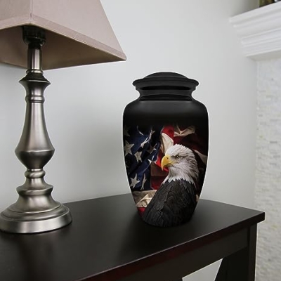 Product: Honorary Memorials Patriotic Hearts Eagle Urn for Human Ashes | American Flag Cremation Urn for Adults, Veteran, Medium Size, Handmade Funeral Urns with Velvet Bag