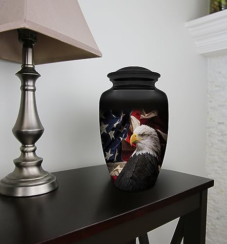 Product: Honorary Memorials Patriotic Hearts Eagle Urn for Human Ashes | American Flag Cremation Urn for Adults, Veteran, Medium Size, Handmade Funeral Urns with Velvet Bag
