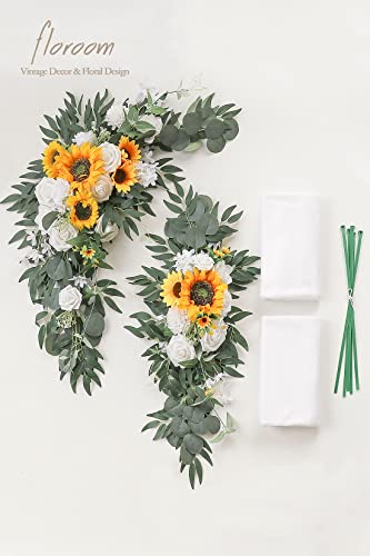 Product: Floroom Arch Flowers with Drapes Kit (Pack of 4) - 2pcs Artificial Sunflower Floral Swag Arrangement with 2pcs Draping Fabric for Wedding Ceremony Arbor and Reception Backdrop Decoration