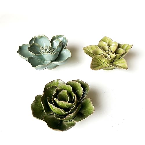 Product: CHIVE ‘Coral’ Artificial Plant — Beautiful, Decorative Ceramic Flower — Unique Tablescape Piece — Small Set of 3 (Green Lotus, Teal Lotus, Green Ranunculus)