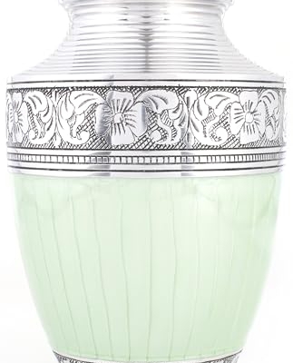 Product: Handcrafted Metal Alloy Cremation Urn for Human Ashes - Large, Engraved, Decorative Funeral Memorial Urn with Secure Screw-On Lid Hold Remains up to 200 lbs 10.5" (Green Silver) - ALPHA Living HOME