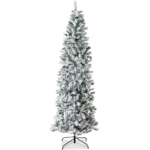 Product: Best Choice Products Flocked Pencil Christmas Tree, Unlit Slim Artificial Holiday Decoration, 6ft Skinny Snowy Appearance w/Base
