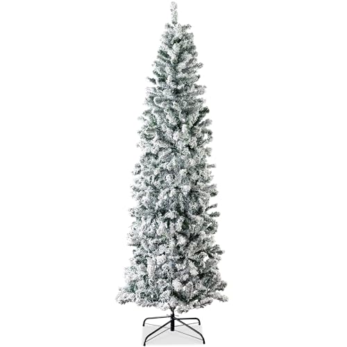 Best Choice Products Flocked Pencil Christmas Tree, Unlit Slim Artificial Holiday Decoration, 6ft Skinny Snowy Appearance w/Base - Artificial Flower Arrangements Product: Best Choice Products Flocked Pencil Christmas Tree, Unlit Slim Artificial Holiday Decoration, 6ft Skinny Snowy Appearance w/Base