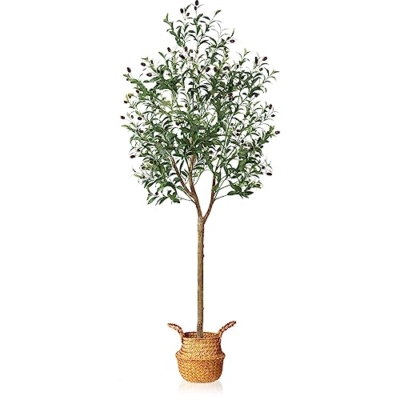 Product: Artificial Olive Tree 6FT – Tall Faux Tree with Realistic Silk Leaves, Handmade Seagrass Basket, Low-Maintenance Large Fake Plants for Modern Office, Floor & Home Decor, Living Room, Indoor Plants