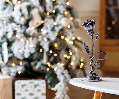 Silky Flower Store Hand Forged Metal Rose Iron Anniversary Flower, Decorative Stand, Wedding Gift for Her, 29cm 16 16 Product: Hand Forged Metal Rose - Iron Anniversary Flower with Decorative Stand - 6th/11th Year Wedding Gift for Her