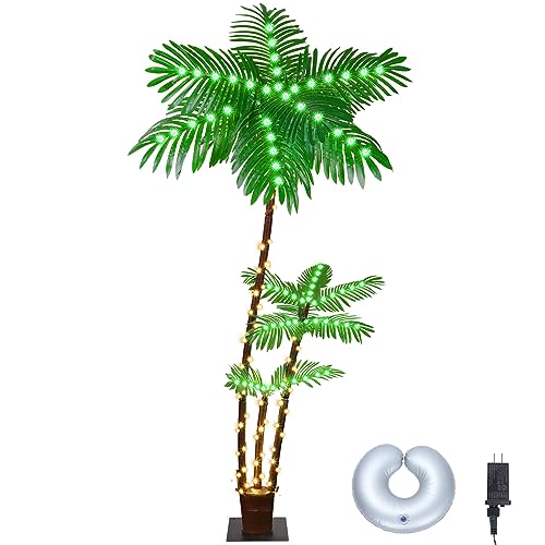 Silky Flower Store LED Illuminated Palm Tree, Waterproof Tropical Indoor Outdoor Decor, Warm White 8 Mode, 6FT 6 6 Product: PINPON 6FT LED Illuminated Palm Tree– Outdoor/Indoor Waterproof Fake Palm Tree Decor for Christmas, Tiki Parties, Poolside, Patio, and Tropical Themes