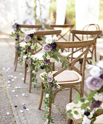 Silky Flower Store Lilac Purple Gold Wedding Chair Decorations, Aisle Floral Swag Faux Arrangement, 10pcs, 30 8 8 Product: Ling's Moment 10pcs Wedding Chair Decorations Aisle Floral Swag Artificial Pew Flowers Hanging Garland Lilac Purple Gold for Ceremony Reception Church Rose Floral Faux Arrangement Party Outdoor Decor