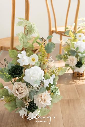 Silky Flower Store Artificial Flower Arrangements, Fall Wedding Decor, 17.5in Tall, Set of 4 4 4 Product: Ling's Moment 17.5" Tall Standing Artificial Flowers Arrangements 4pcs Fall Wedding Aisle Runner Chair Decorations Emerald & Tawny Beige Centerpieces for Ceremony Reception Rose Floral Party Outdoor