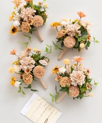 Product: Ling's Moment Artificial Flowers Sunflower Bridesmaid Bouquet Set of 4, Backyard Wedding Flowers Bouquets for Bridesmaids, 7 Inch Bridal Bouquets for Bridesmaids, Wedding, etc
