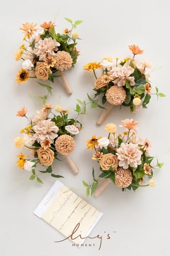 Product: Ling's Moment Artificial Flowers Sunflower Bridesmaid Bouquet Set of 4, Backyard Wedding Flowers Bouquets for Bridesmaids, 7 Inch Bridal Bouquets for Bridesmaids, Wedding, etc