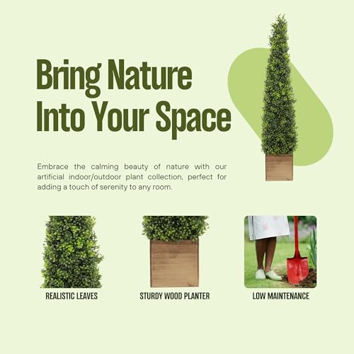 Product: 2.8ft Artificial Boxwood Topiary Tree with Wooden Pots - Perfect Outdoor Decor