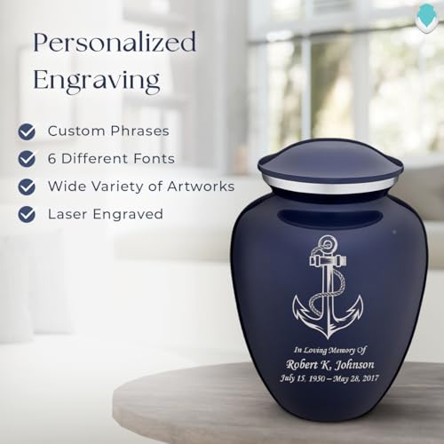 Product: Geturns Embrace Adult Personalized Anchor Cremation Urns for Human Ashes I Large Cobalt Blue Funeral Urn for Men and Women I 200 lbs