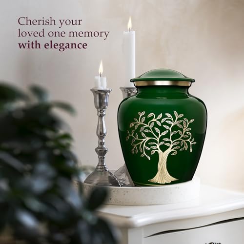 Product: Trupoint Memorials Cremation Urns for Human Ashes, Tree of Life Decorative Burial Urn for Adult Men and Women, Large Dark Green