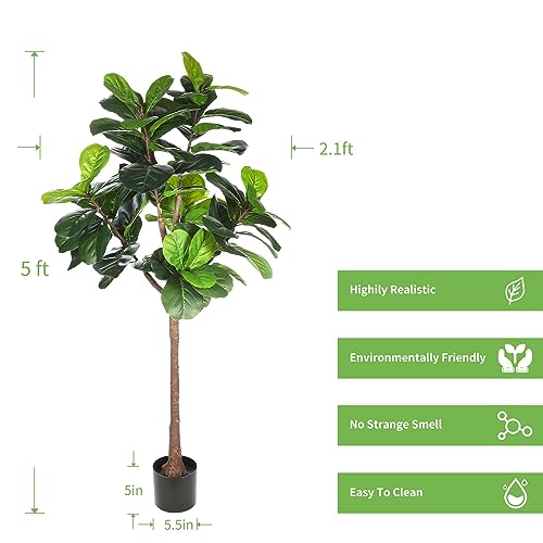 Product: ​Realead 5ft Fiddle Leaf Fig Tree Artificial - Large Fake Fig Leaf Tree with 78 Leaves - Tall Faux Plants in Plastic Nursery Pot for Modern Home Office Living Room Indoor Decor