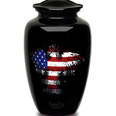Silky Flower Store Adult Cremation Funeral Urn for Human Ashes, Black Handcrafted American Eagle Flag Theme, 200 cu in, 200 cu in 7 7 Product: Forever URNS Adult Cremation Funeral Urn with Printed American Eagle Flag Theme for Human Ashes of Female & Male | 200 cu in | Large | Black | Completely Handcrafted with Velvet Protection Bag