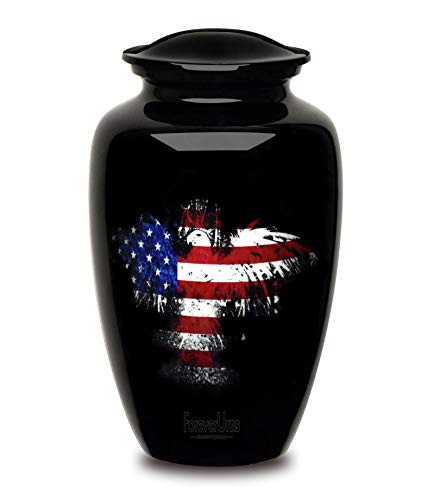 Silky Flower Store Adult Cremation Funeral Urn for Human Ashes, Black Handcrafted American Eagle Flag Theme, 200 cu in, 200 cu in 1 1 Product: Forever URNS Adult Cremation Funeral Urn with Printed American Eagle Flag Theme for Human Ashes of Female & Male | 200 cu in | Large | Black | Completely Handcrafted with Velvet Protection Bag