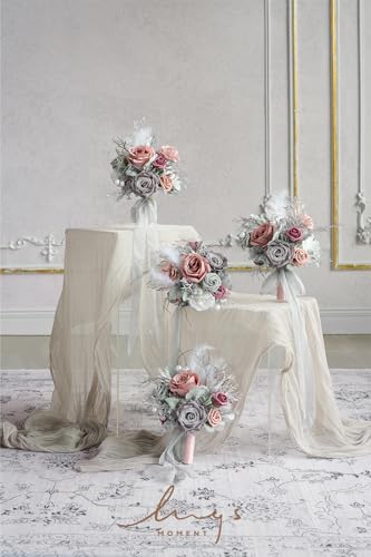 Silky Flower Store Dusty Gray Bridesmaid Bouquet Set of 4, Artificial Silk Foam Wedding Flowers, 7 Inch Bridesmaid Bouquets 7 Inch 2 2 Product: Ling's Moment Artificial Flowers Dusty & Gray Bridesmaid Bouquet Set of 4, Gray Wedding Flowers Bouquets for Bridesmaids, 7 Inch Bridal Bouquets for Bridesmaids, Wedding, etc