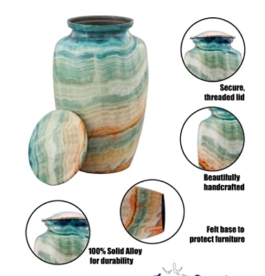 Silky Flower Store Memorial Cremation Urn for Human Ashes, Handcrafted Large Adult Burial Marble Finish, Blue Marsh, 10.5 x 6 in 14 14 Product: Memorial Cremation Urns for Human Ashes | Handcrafted Large Burial Marble Finish Adult Cremation Urn, Funeral Decorative Urns for Female & Male | 200 lbs with Velvet Bag (Blue Marsh)