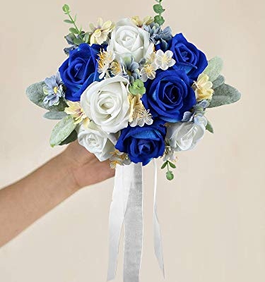 Silky Flower Store Blue Artificial Wedding Bouquet, Royal Navy Silk Bridesmaid Bouquet, Winter Sapphire Floral Arrangement, 32.5cm 17 17 Product: Rinlong Set of 2 Blue Wedding Bouquet for Bridesmaid Artificial Winter Royal Navy Blue Silk Bridesmaids Bouquet Wedding Prom Night Bouquets